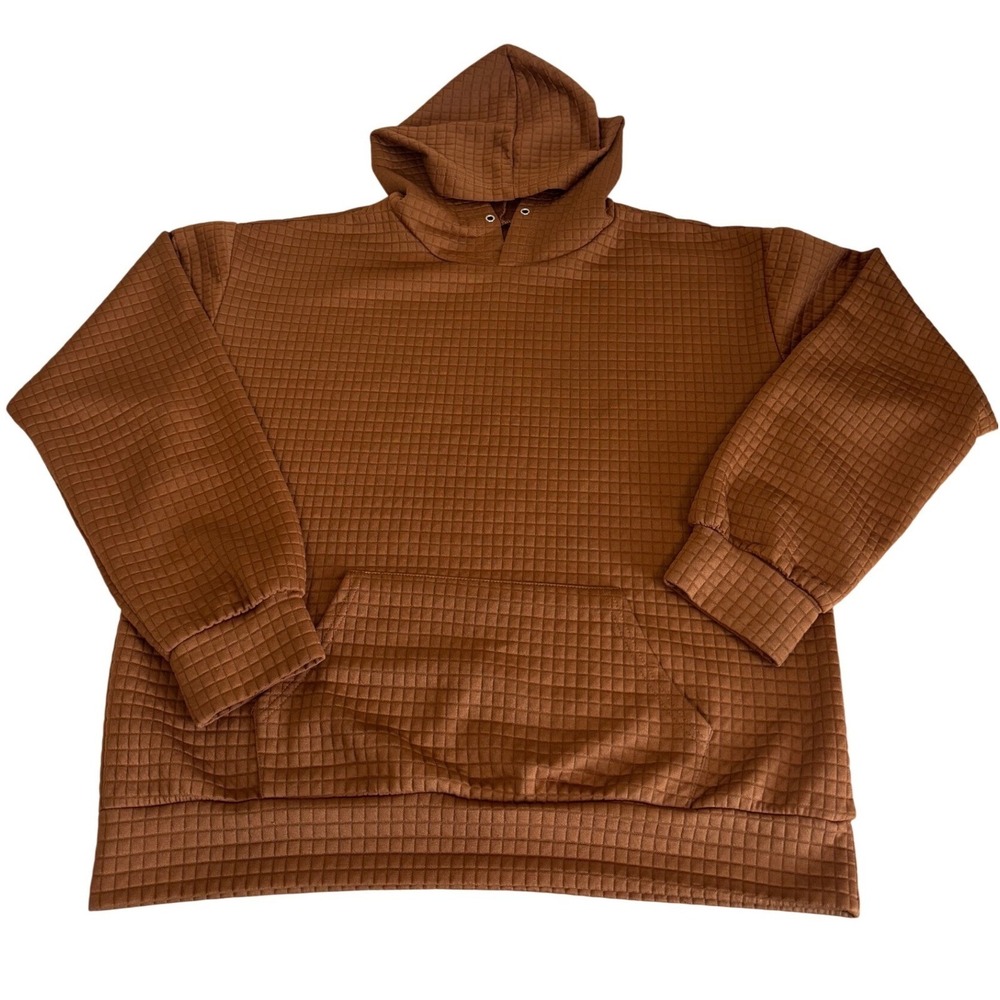 Unbranded Brown Waffle‎ Knit Hoodie Mens XL Textured Pullover Kangaroo Pocket